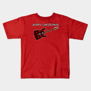 Happy Christmas Plaid Electric Guitar For Guitarists Kids T-Shirt